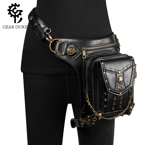 

pockets street trend women's single shoulder bag skull rivet slanting locomotive mobile phone waist