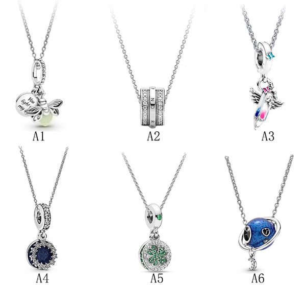 Echtes S925 Sterling Silber für Pandora Firefly Future Dream Crayon Halskette DIY Herz Liebe Herz Blau Crysta Charm für Paar Halskette Perlen Charms