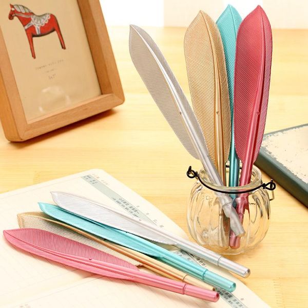 

gel pens 2pcs/lot genkky imitation metal rods feathers neutral pen cute cartoon ink creative