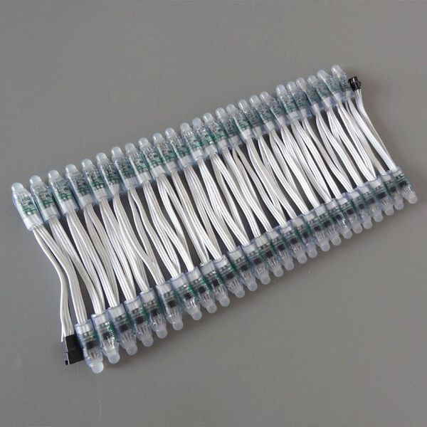 

50pcs dc5v/dc12v 12mm ws2811 ic rgb led pixel module string white wire waterproof ip68 digital full color light modules