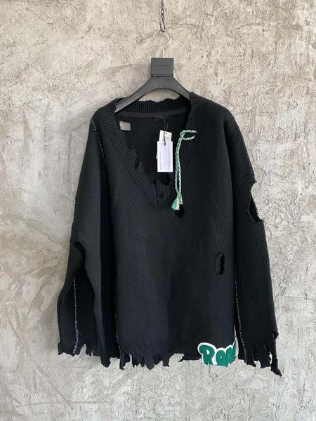 

men's sweaters men broken hole distressed oversize v neck sweater, White;black