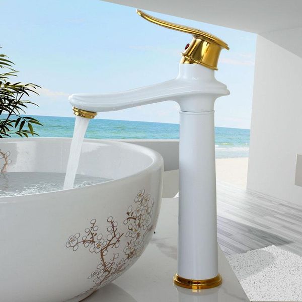 

bathroom sink faucets basin faucet white and gold finish brass mixer solid copper luxury north europe style tap taps