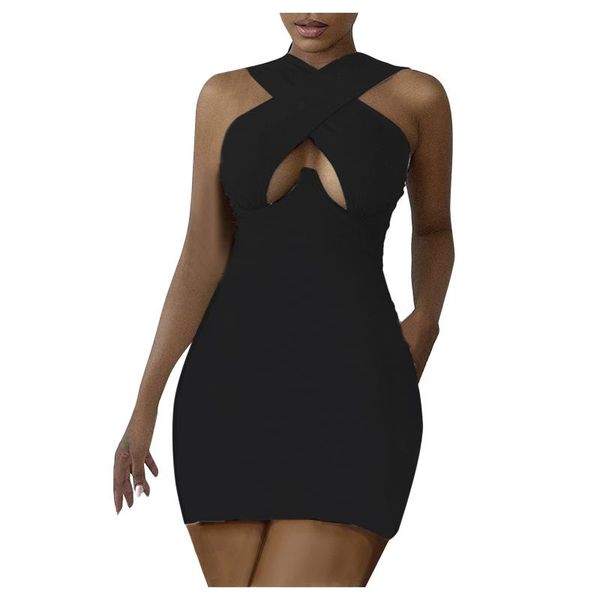 

casual dresses 2021 solid color bodycon dress for women party night vestidos cross lace up backless mini ladies elegant clubwear #t2g, Black;gray