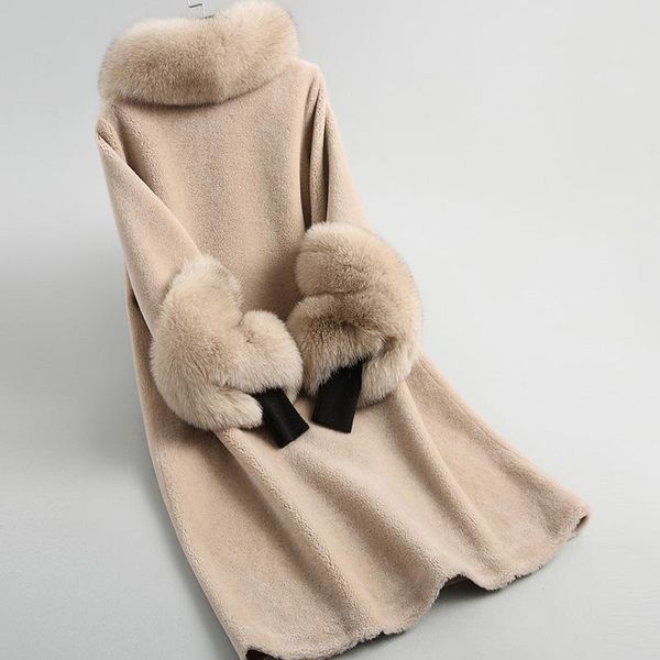 

women's fur & faux women coat real winter collar sheep shearling wool jacket warm overcoat abrigo mujer kqn22004 yy508, Black