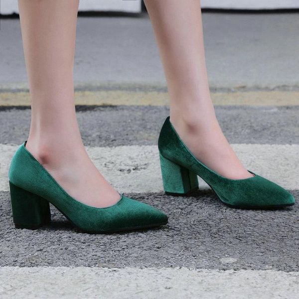 

dilalula classic office woman pumps shoes green square high heel ladies size 42 43 dress, Black
