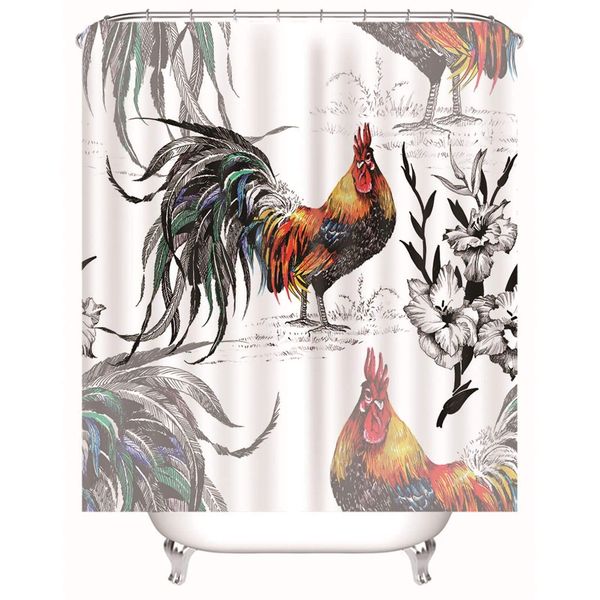 

shower curtain for bathroom, polyester fabric cock and flower shower curtain for bathroom colorful