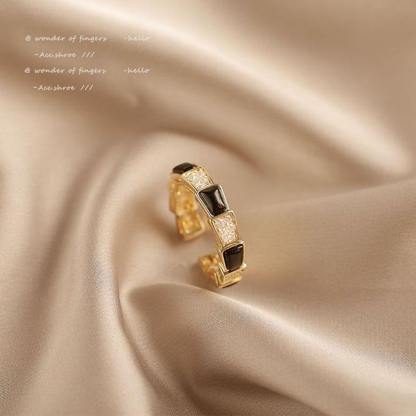 

cluster rings classic black opal fan-shaped gold adjustable for woman 2021 gothic korean fashion jewelry girl's finger set accessories, Golden;silver