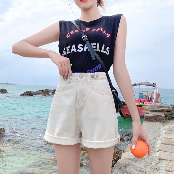

women's jeans 2021 harajuku denim shorts classic vintage high waist blue wide leg female caual summer ladies for women