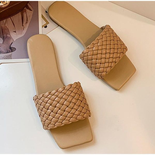 

slippers 2021 summer women flat bottom square toe females casual shoes fashion slip on solid vacation beach plus size 42, Black