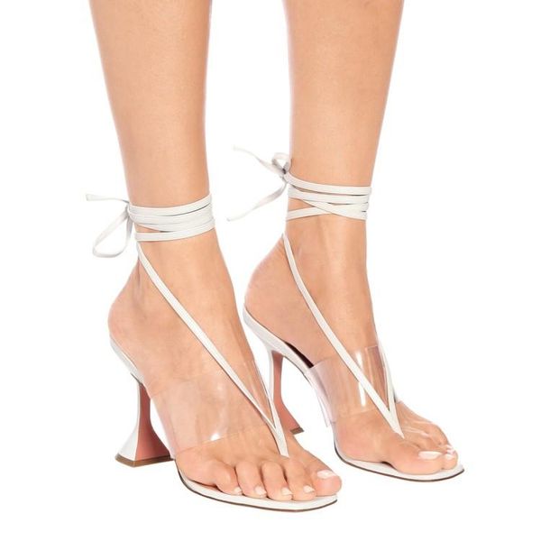 2021 Donne donne vere vera spool a tacchi alti sandali pizzicare punta estate in legno incastonato gladiatore di matrimonio trasparente sexy sexy bianca grande dimensione