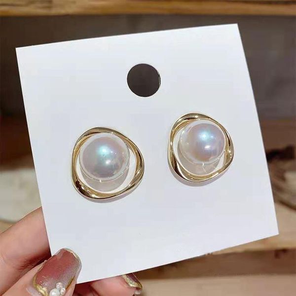 

s2796 fashion jewelry s925 silver post earrings for women triangle beaded faux pearl light luxury stud earrings, Golden;silver