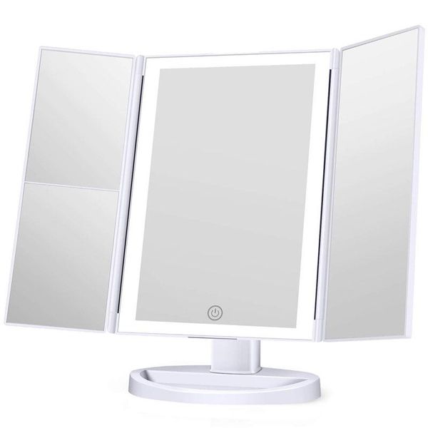 

compact mirrors led vanity mirror with lights 1x 2x 3x magnification touch screen switch 180 degree rotation portable trifold makeup