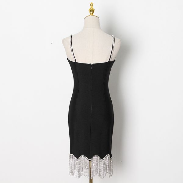 

dresses patchwork tassel diamond women's v neck sleeveless high waist off shoulder slim party es female, Black;gray