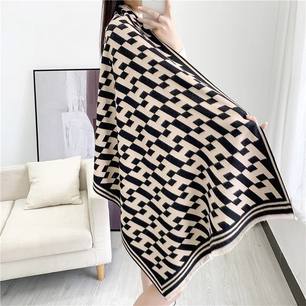 

and new scarf winter h letter imitation cashmere warm thickened student bib dual-purpose double-sided shawl, Blue;gray