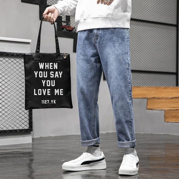 

men's jeans 2021 spring autumn men plus size high waist straight loose retro streetwear simple all-match fashion handsome casual, Blue