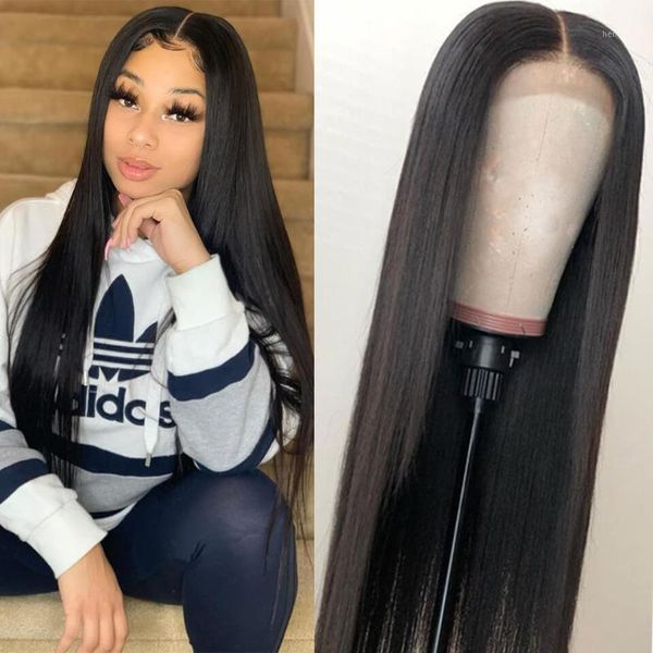 

straight lace front human hair wigs 4x4 frontal remy brazilian for women 150 density1, Black;brown