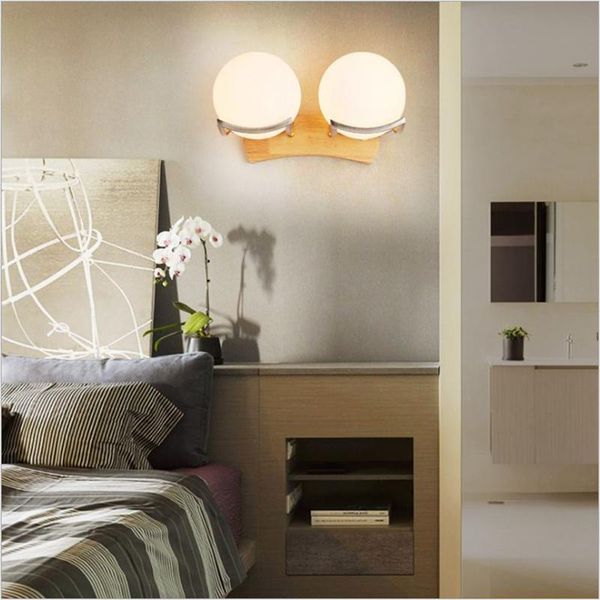 

wall lamp modern chinese style double head solid wood led e27 spherical lamps