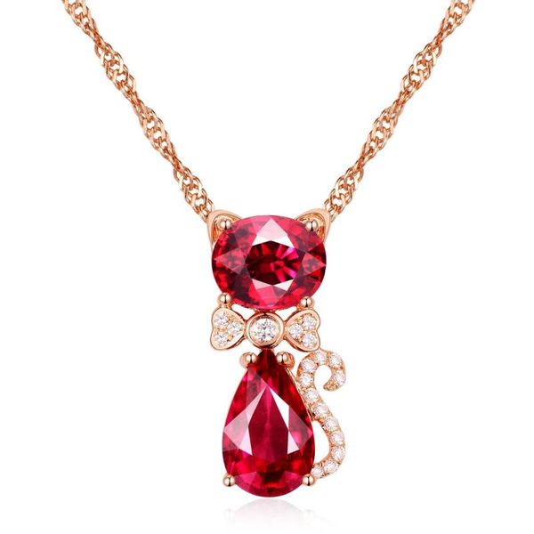 

chains sweet fashion trendy cute pet kitten rose red stone zircon pendant female clavicle chain jewelry, Silver