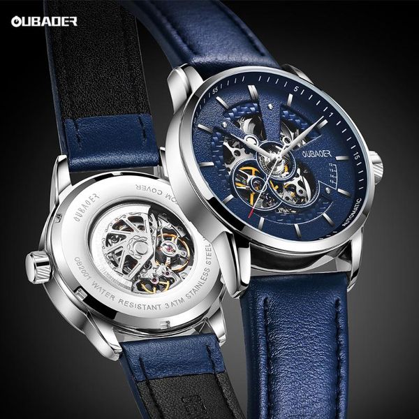 

wristwatches oubaoer mens watches 2021 mechanical automatic waterproof tourbillon self winding leather sport wristwatch, Slivery;brown