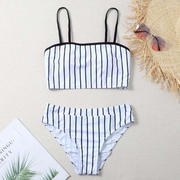 

bikini suit 2021 new two piece sling stripe korean beach swimsuit, White;black
