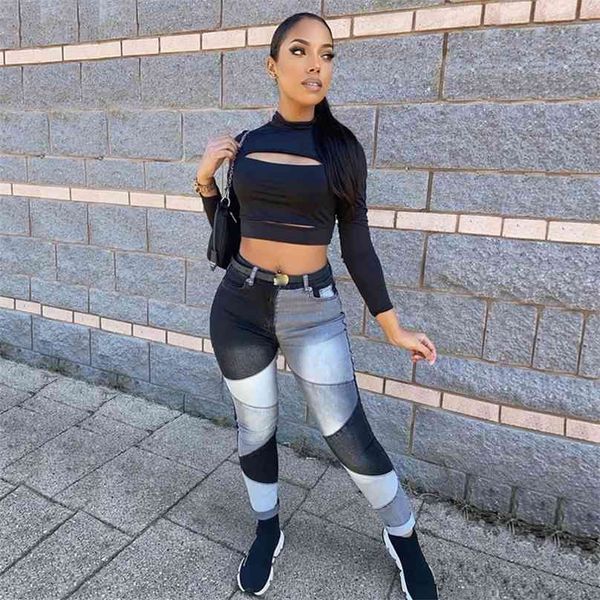 

women high waist mom jeans streetwear vintage patchwork skinny pants autumn korean fashion pencil denim trousers y2k clothes 210922, Blue