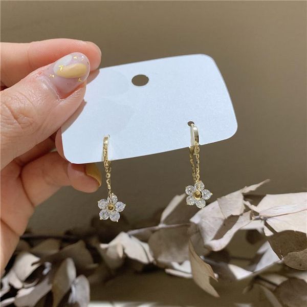 

dangle & chandelier korea design fashion jewelry 14k real gold plating zircon flower earrings sweet student gift women's daily accessor, Silver