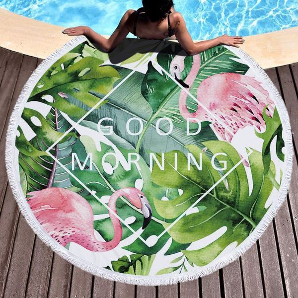 

outdoor pads ins tropical leaves printed 150cm tassel beach blanket flamingo picnic camping mat round sandbeach towel pad shawl mattress