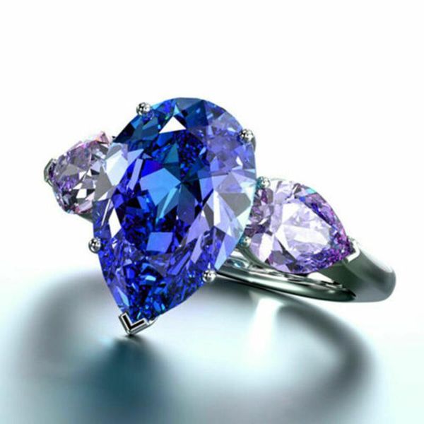 

cluster rings strong sense of design for women pretty unique blue is paired with a purple rhinestone luxury jewelry personality, Golden;silver