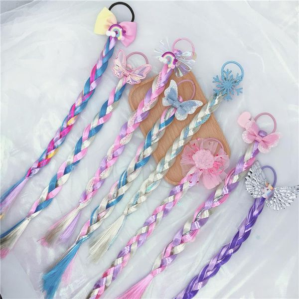 

hair accessories selling colorful wig braid braided color rope ring baby little girl princess twist long tail accessorie, Slivery;white