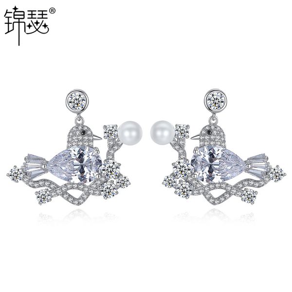 

jewelry charm stud zhuxianque aaa zircon earrings with diamond and pearl, Golden