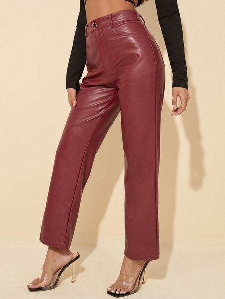 

high waist pu leather pants b60b#, Black;white