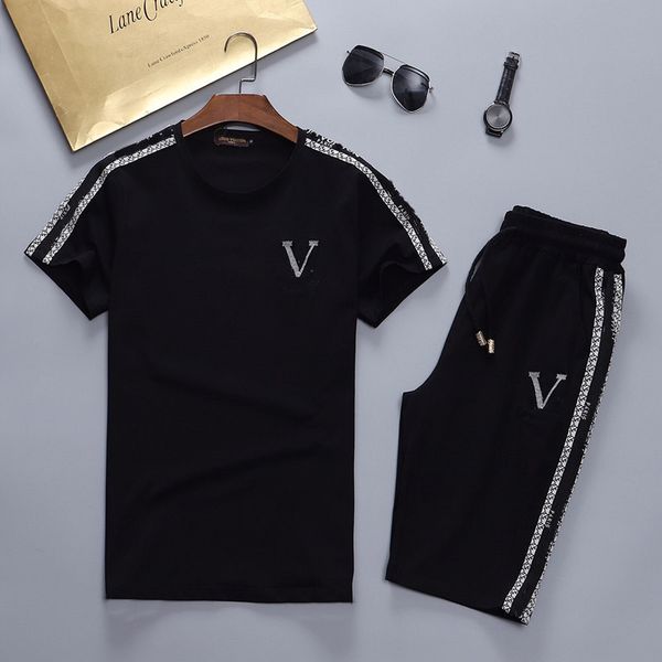 

men's tracksuits 2021 fashion t-shirt + trousers 2-piece solid color letter clothing suit ens sportswear, Gray