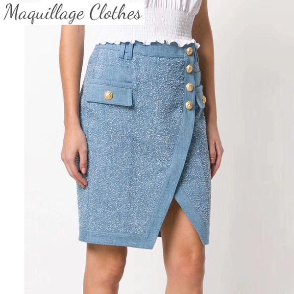 

skirts chic buttons pencil fall runways elegant denim fashion ol d397, Black