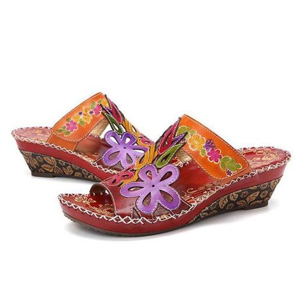 

sandals women retro bohemian floral confortable wedge, Black