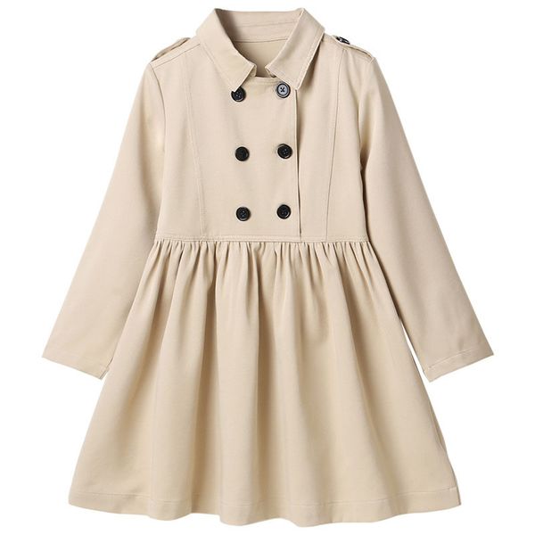 

2021 spring autumn girl buttons pleated dress for kids students school clothing long sleeve khaki dark blue dress 3-13 years, Red;yellow