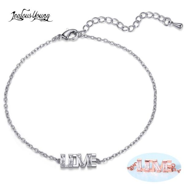 

charm bracelets 2021 letter love with zirconia silver color adjustable chain braclet jewelry accessories for women gift, Golden;silver