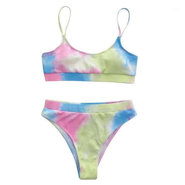

women's swimwear 2021 high waist bikinis beachwear split multicolor swimsuit tie dyed bikini set, White;black
