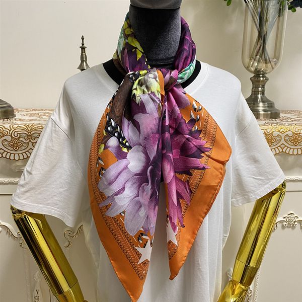 

women's square scarf scarves good quality 100% twill silk material orange color pint letter stars flowres pattern size 90cm - 90cm, Blue;gray