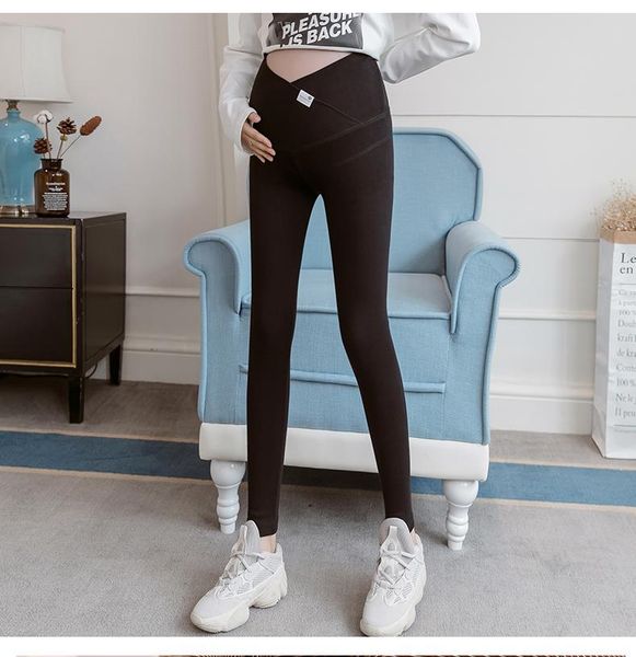 

winter maternity leggings cotton cross low waist pregnant belly pants skinny trouser for pregnancy women plug size bottoms, White
