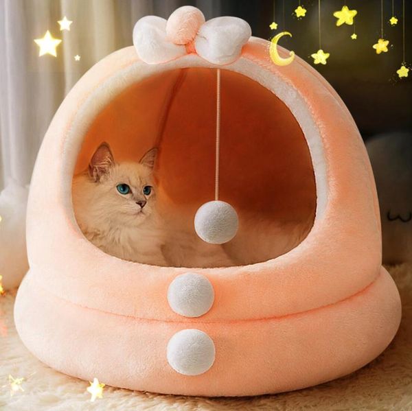 

winter cat litter kennel pet house round bed soft plush beds & furniture