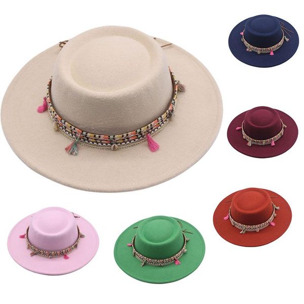 

wide brim hats women's hat man fedoras belt bump cap panama leather ribbon elegant lady ladies autumn winter 8cm, Blue;gray