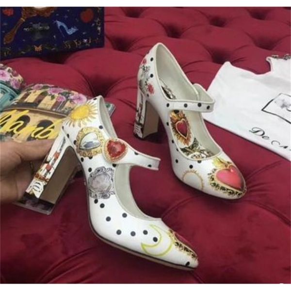 

dress shoes autumn heart printed high heel 10cm women party ankle strap office s9e5, Black