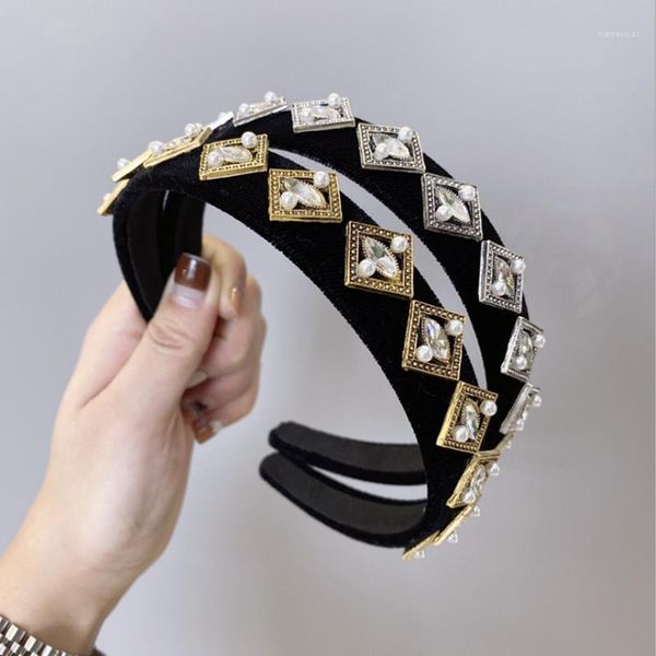 

high-end headband boutique hair accessories women's retro alloy diamond-set square fine-edged hairbands girl hiar band1