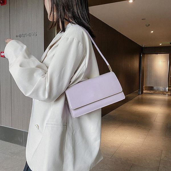 

summer simple small women leaather handbag 2021 underarm shopper bag fashion shoulder white purple women's cross body