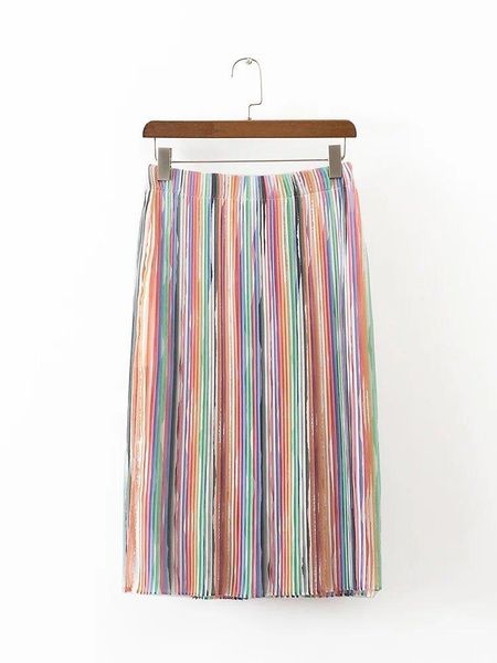 

skirts 2021 spring women's skirt fashion style gradient color stripe pleated slim big swing women, Black