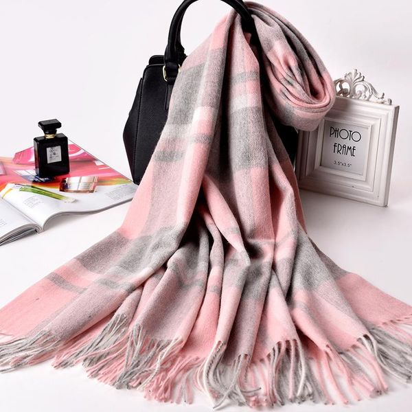 

winter plaid wool scarf for women shawls and wraps ladies 2021 soft thick capes warm wrap scarves, Blue;gray