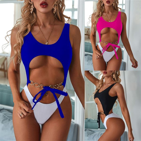 

one piece swimsuit leopard swimwear women metal ring bikini bowtie patchwork bathing suit bandage beachwear monokini mujer