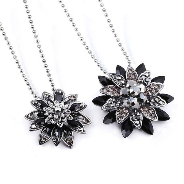 

pendant necklaces 2021 the black dahlia necklace vintage retro elegant flower pins for women banquet crystal zircon jewelry, Silver