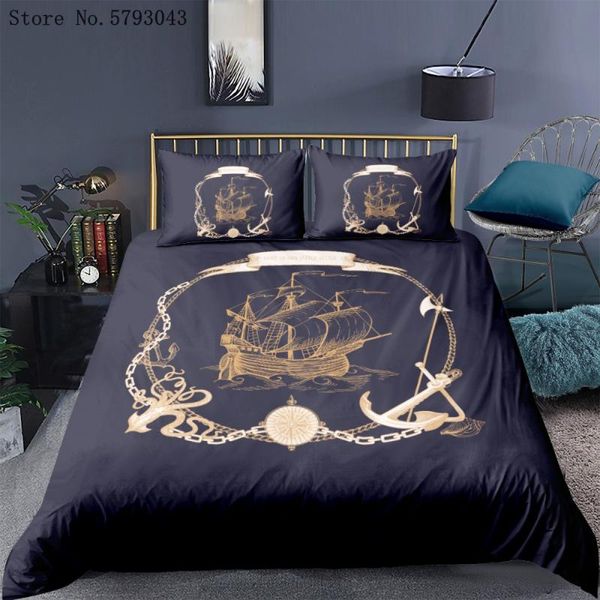

bedding sets 2/3 pieces gold steamship set 3d print nautical anchor duvet cover for kids adults bed quilt home