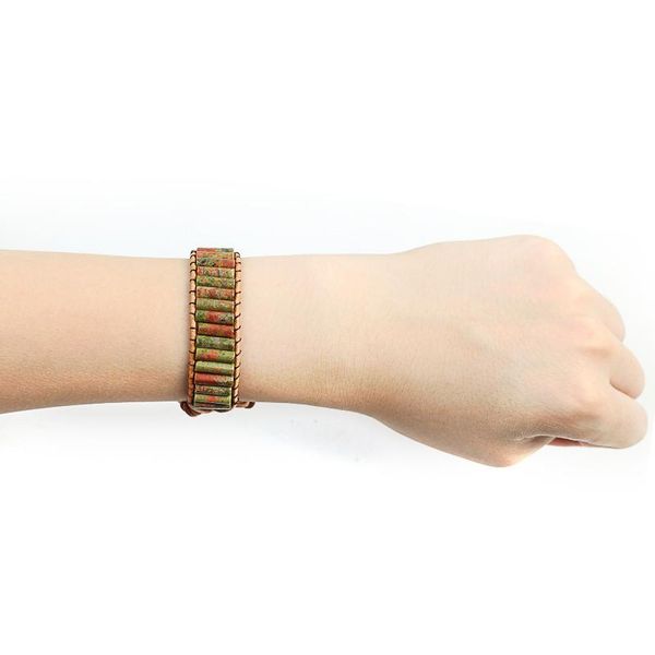 

link, chain wholesale natural stone handmade flowers green bracelet tube beads leather wrap couples chakra jewelry, Black